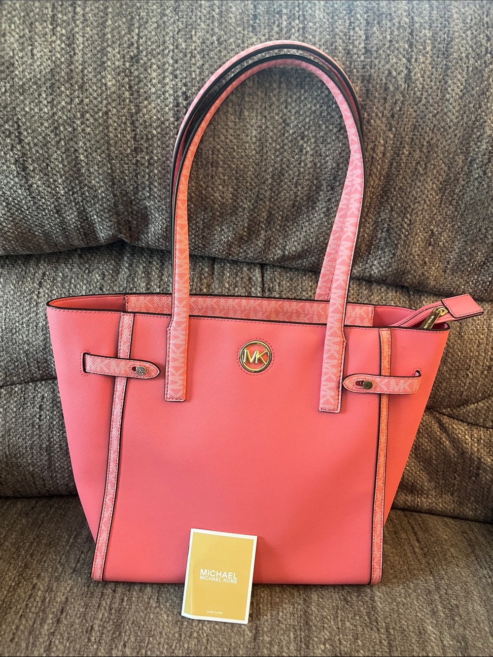 NWT Michael Kors Carmen Large Non-Leather Vegan Belted Tote Tea Rose